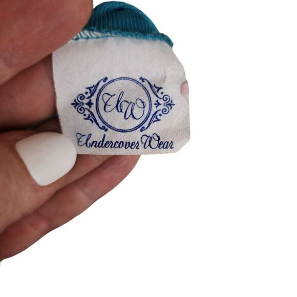 Vintage 70s Long Satin Lace Trim Night Gown Women Size S Turquoise Blue Nylon - Picture 6 of 7